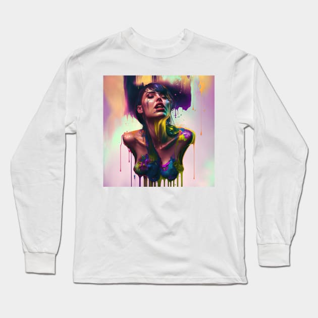 Elegantly Wasted - Emotionally Fluid Collection - Psychedelic Paint Drip Portraits Long Sleeve T-Shirt by JensenArtCo